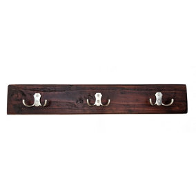 Wooden Antique Style Coat Rack Double Hook Satin - Colour Walnut - Hangers 4 Hooks 70cm
