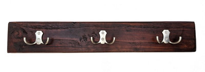 Wooden Antique Style Coat Rack Double Hook Satin - Colour Walnut - Hangers 7 Hooks 140 cm