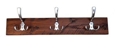 Wooden Antique Style Coat Rack Triple Hook Aluminium - Colour Dark Oak ...