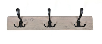 Moderix - Wooden Antique Style Coat Rack Triple Hook Black - Colour Antique Grey - Hangers 8 Hooks