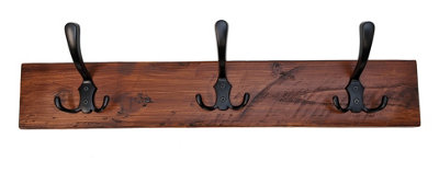 Wooden Antique Style Coat Rack Triple Hook Black - Colour Dark Oak - Hangers 7 Hooks 140 cm