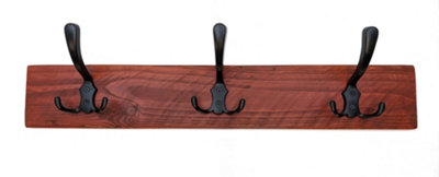 Wooden Antique Style Coat Rack Triple Hook Black - Colour Teak - Hangers 5 Hooks 90 cm