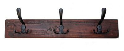 Wooden Antique Style Coat Rack Triple Hook Black - Colour Walnut ...