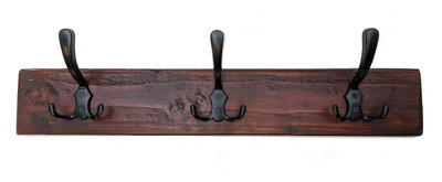 Wooden Antique Style Coat Rack Triple Hook Black - Colour Medium Oak -  Hangers 4 Hooks 80 cm