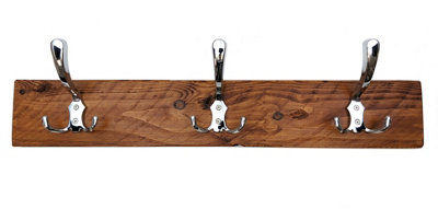 Wooden Antique Style Coat Rack Triple Hook Chrome Colour Light Oak Hangers 2 Hooks 30cm DIY at B Q