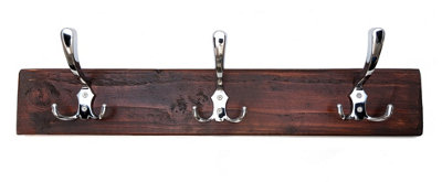 Wooden Antique Style Coat Rack Triple Hook Chrome - Colour Walnut ...