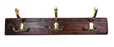 Wooden Antique Style Coat Rack Triple Hook Gold - Colour Walnut