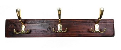 Wooden Antique Style Coat Rack Triple Hook Gold - Colour Walnut - Hangers 7 Hooks 140 cm