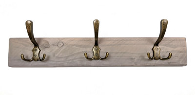 Wooden Antique Style Coat Rack Triple Hook Old Gold - Colour