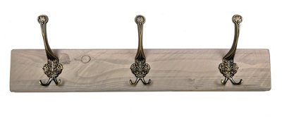 Wooden Antique Style Coat Rack Triple Hook Gold - Colour Antique