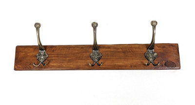 Wooden Antique Style Coat Rack Triple Hook Old Gold - Colour Medium Oak - Hangers 8 Hooks 160 cm