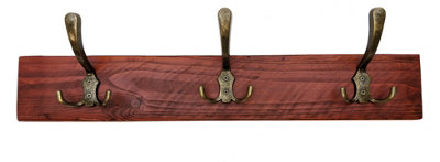 Wooden Antique Style Coat Rack Triple Hook Old Gold - Colour Teak - Hangers 7 Hooks 140 cm