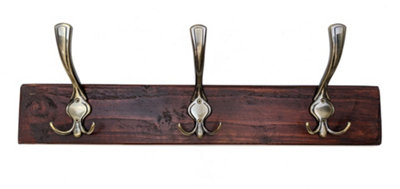 Wooden Antique Style Coat Rack Triple Hook Old Gold - Colour Walnut ...