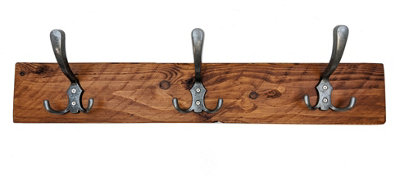 Wooden Antique Style Coat Rack Triple Hook Old Silver - Colour Light Oak - Hangers 4 Hooks 80 cm