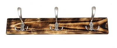 Wooden Antique Style Coat Rack Triple Hook Satin - Colour Burnt - Hangers 4 Hooks 70cm