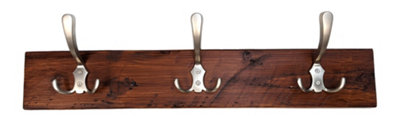 Wooden Antique Style Coat Rack Triple Hook Satin - Colour Dark Oak - Hangers 5 Hooks 100 cm