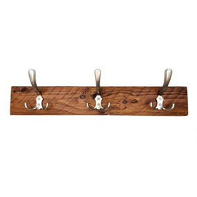 Wooden Antique Style Coat Rack Triple Hook Satin - Colour Light Oak - Hangers 2 Hooks 30cm