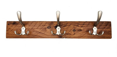 Wooden Antique Style Coat Rack Triple Hook Satin - Colour Light Oak - Hangers 6 Hooks 120 cm