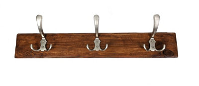 Wooden Antique Style Coat Rack Triple Hook Satin - Colour Medium Oak - Hangers 6 Hooks 120 cm