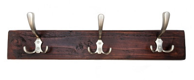 Wooden Antique Style Coat Rack Triple Hook Satin - Colour Walnut - Hangers 5 Hooks 100 cm