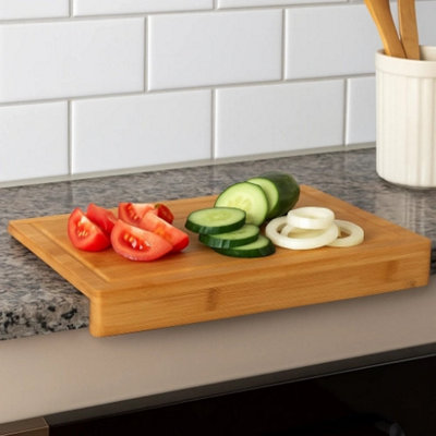 Wooden Bamboo Counter Edge Chopping Board Large Secure Cutting Slicing ...