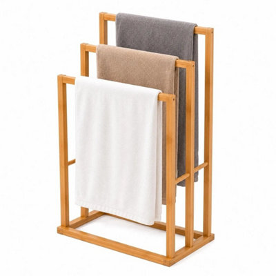 Wooden Bamboo Towel Stand Free Standing 3-Tier Bathroom Drying Rail ...