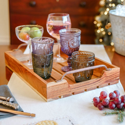 Wooden Bar Tray Copper Handle Home Bar Dining Entertaining Rectangular Cocktail Drinks Serving Platter Plate