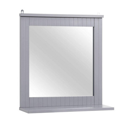 Wooden Bathroom Wall Vanity Mirror with Shelf, Modern and SpaceSaving