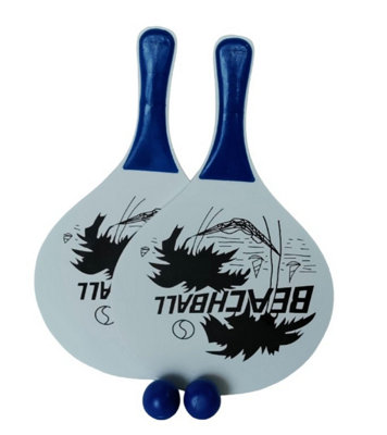 Wooden Beach Bat And Ball Set Paddle Garden Games Racket With 2 Balls