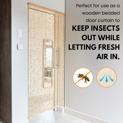 Wooden Beaded Door Curtain with Hook 90 x 200 cm Bead Curtain 52