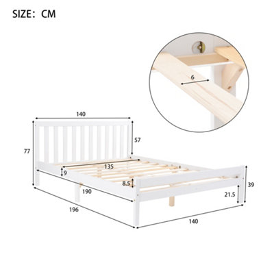 Wooden Bed Frame, Double Bed 4ft6 Solid Wooden Bed Frame, Bedroom Furniture for Adults, Kids, Teenagers, 135 x 190 cm (White)