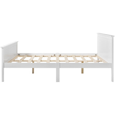 Wooden Bed Frame with Headboard and Footboard, Pine Wood Bed for Kids Bedroom, Ivory