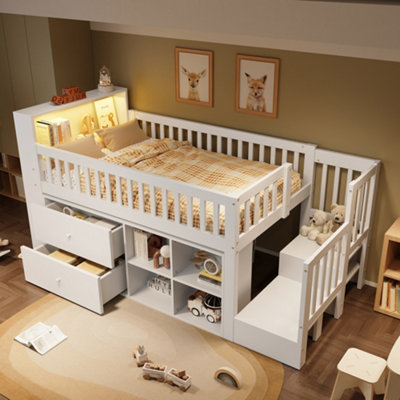 Wooden bed, Storage Bed, With colourful LED light strips, 3ft single ...