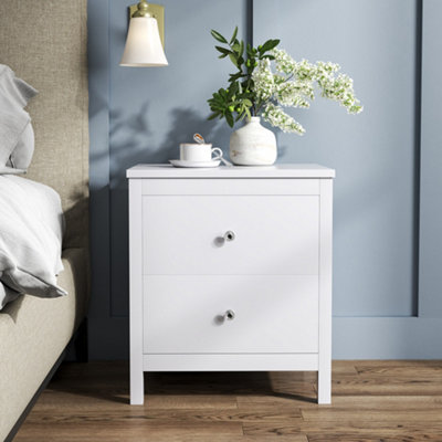 Wooden Bedside Table Modern Nightstand with 2 Drawers White
