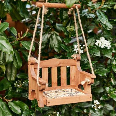 Wooden Bird Feeder Seed Tray Dish Wooden Chair Swing Hanging Bird Dish Gardening Gift Idea