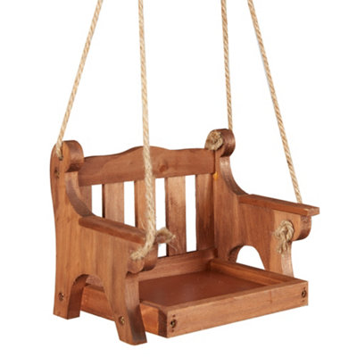 Wooden Bird Feeder Seed Tray Dish Wooden Chair Swing Hanging Bird Dish Gardening Gift Idea