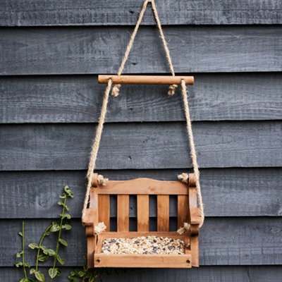 Wooden Bird Feeder Seed Tray Dish Wooden Chair Swing Hanging Bird Dish Gardening Gift Idea