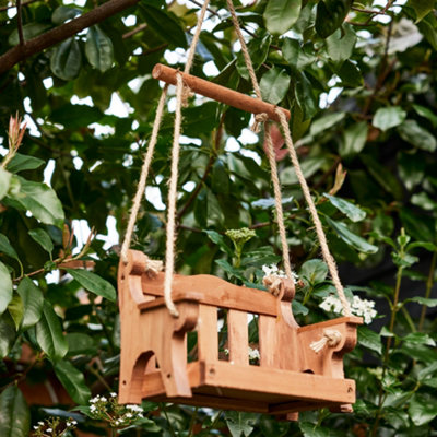 Wooden Bird Feeder Seed Tray Dish Wooden Chair Swing Hanging Bird Dish Gardening Gift Idea