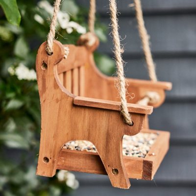 Wooden Bird Feeder Seed Tray Dish Wooden Chair Swing Hanging Bird Dish Gardening Gift Idea - 5