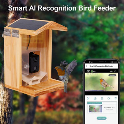 Wooden Bird Feeder with AI Bird Detection Camera