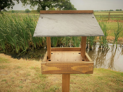 Wooden Bird Table Slate Roof Wild Garden Feeding Station READY MADE - 3