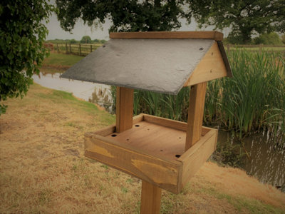 Wooden Bird Table Slate Roof Wild Garden Feeding Station READY MADE - 4