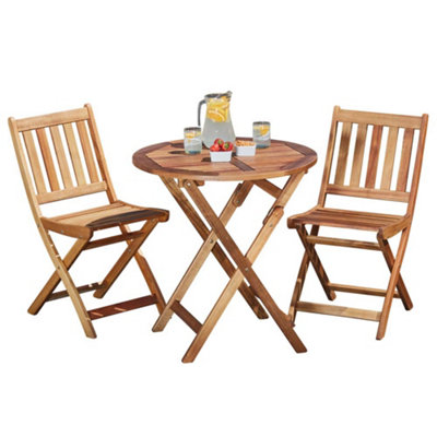 Wooden Bistro Furniture Set Outdoor Folding Patio Table with 2 Chairs