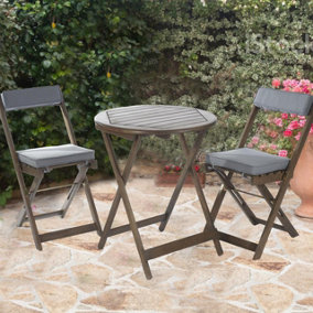 Wooden Bistro Set with Cushions - Weather Resistant Foldable Outdoor Garden Table & 2 Chairs for Patio, Decking, Balcony - Grey