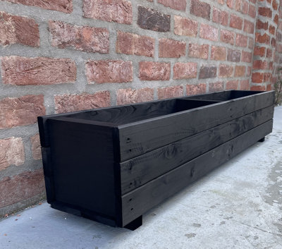 Wooden Black Trough Planter Garden Rectangular Window Box Extra Large Fully Assembled 1200mm