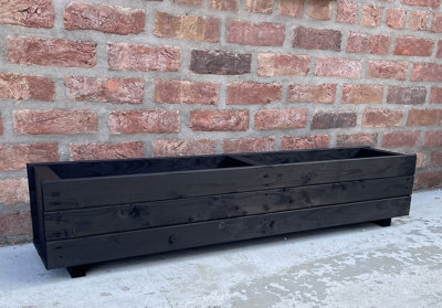 Wooden Black Trough Planter Garden Rectangular Window Box Extra Large Fully Assembled 1200mm