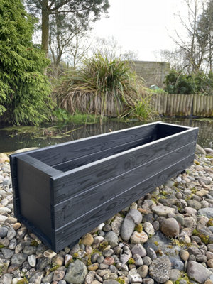 Wooden Black Trough Planter Rectangular Garden Large Window Box Fully Assembled 900mm