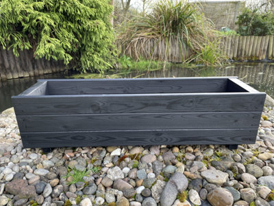 Wooden Black Trough Planter Rectangular Garden Large Window Box Fully Assembled 900mm