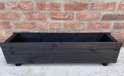 Wooden Black Trough Planter Rectangular Garden Large Window Box Fully Assembled 900mm - 3