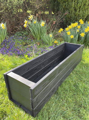 Wooden Black Trough Planter Rectangular Garden Window Box Large Fully Assembled 1000mm